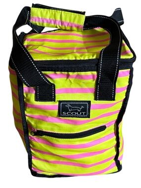 Scout neon yellow and pink stripe Pleasure Chest soft cooler bag